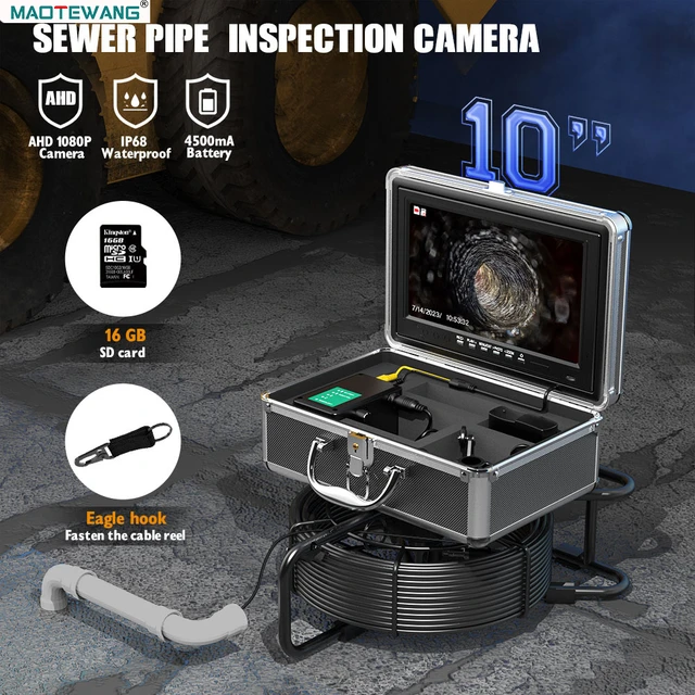 IPS 10.1-inch Screen Sewer Pipe Inspection Camera ,5 Times Electronic Zoom, 20M Pipe Borescope,12 LED Lights,With 512HZ Locator Video ,IP68 Waterproof  