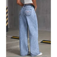 Denim Wide Leg Jeans High waisted  Bow Embroidered Pocket Wide Leg Jeans Fashionable Women's Trousers Casual Style - Image 2