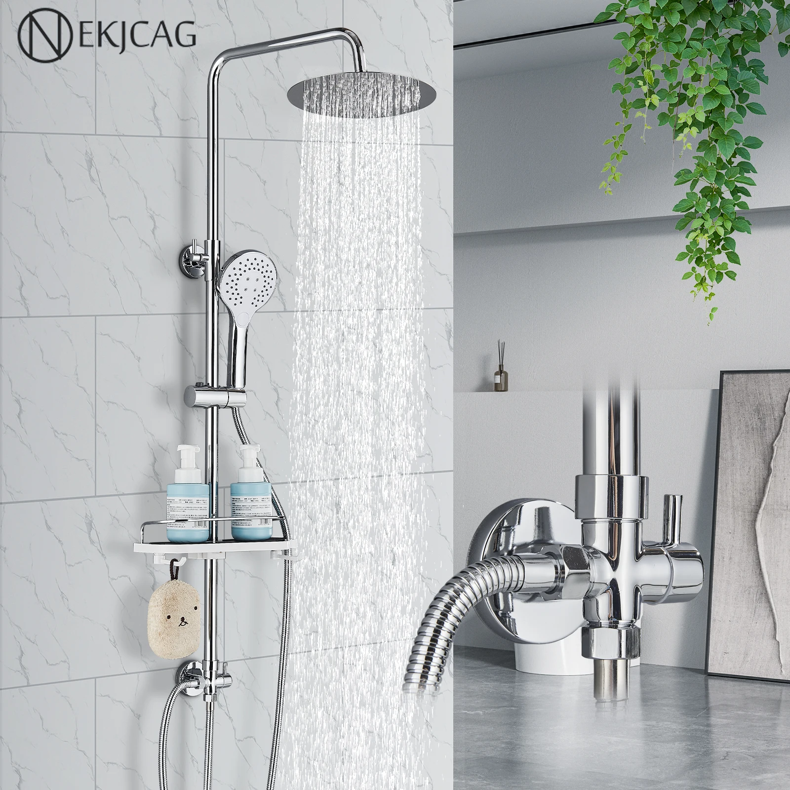 Bathroom Shower Faucet Set Wall Mount Rainfall Shower Stainless Steel 2-Ways Mixer Adjustable Slide Bar Bath Shower Tap