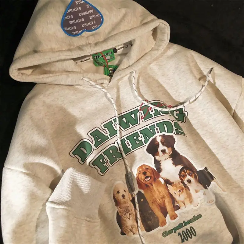 

Cute Dog Animal Print Loose Hooded Casual Hoodies Women Men Long Sleeve Streetwear Student Anime Hoodie Thin Autumn Korean Tops