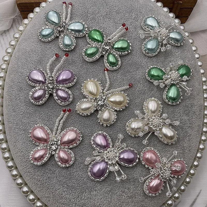 

10 Pieces Handmade Beaded Butterfly Pearl Patches for Cloth Decoration Shoes and Hats DIY Accessories Wholesale