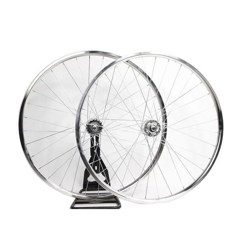 Bike Wheelset Fixed Gear Bike Wheel Fixie Rims Silver 700C 32 Holes Vintage Aluminum Alloy Single Speed