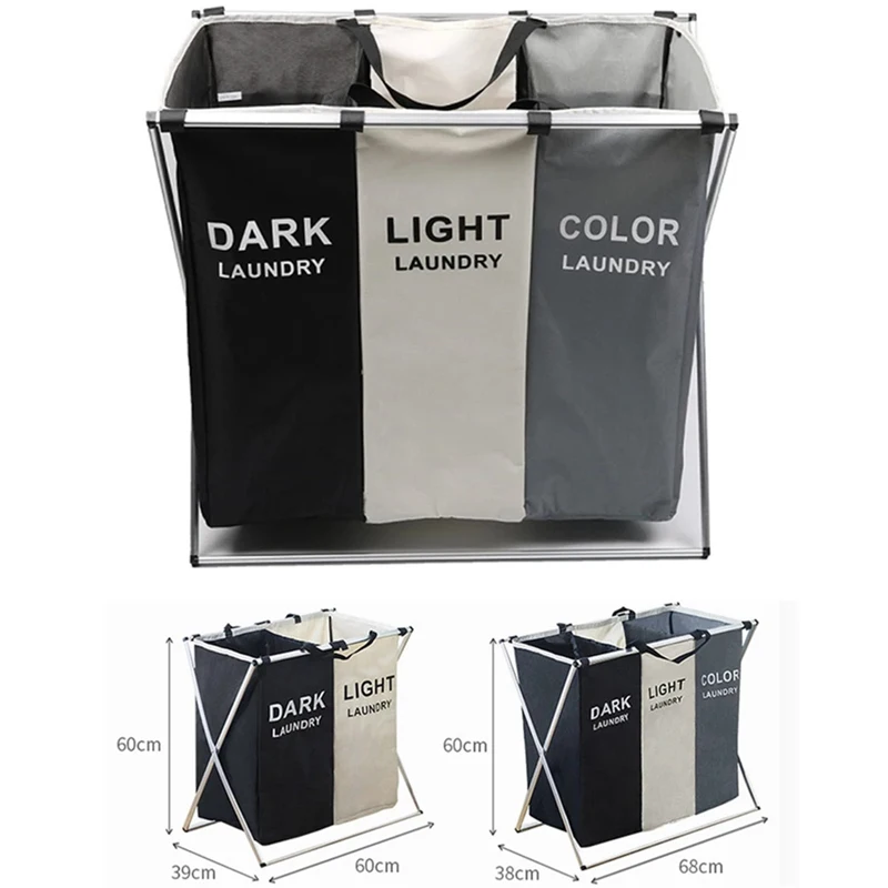 

Foldable Three-Compartment Household Laundry Basket, Waterproof, Large-Capacity, Oxford Cloth, Dirty Clothes Sorting Storage Bag