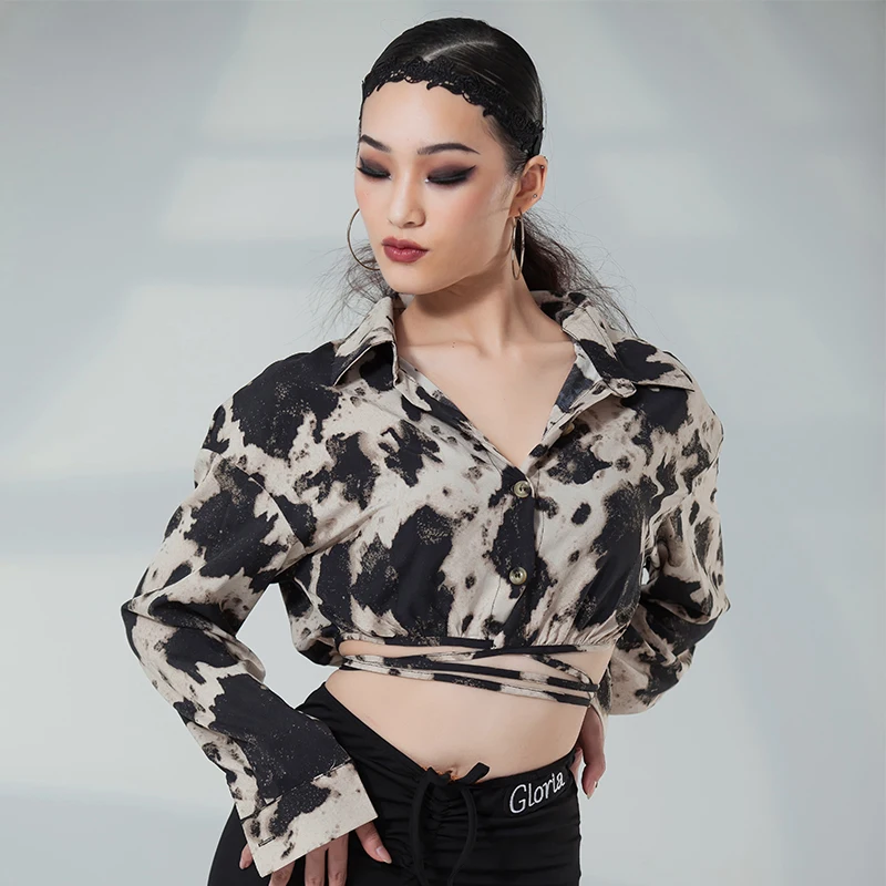 

Latin Shirt Women Leopard Crop Tops Ballroom Practice Wear Salsa Clothing Samba Outfit Stage Costume Tango Dancewear DL9790