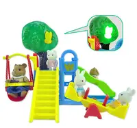 Forest Family Playground 1:12 Brown Bear Rabbit Panda Dollhouse Miniature Scene Slide Seesaw Swing Doll House Girl Toy Gift 1