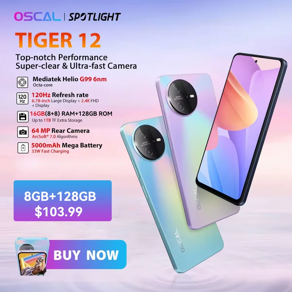 OSCAL TIGER 12 スマートフォン Android 13、MTK Helio G99 6.78