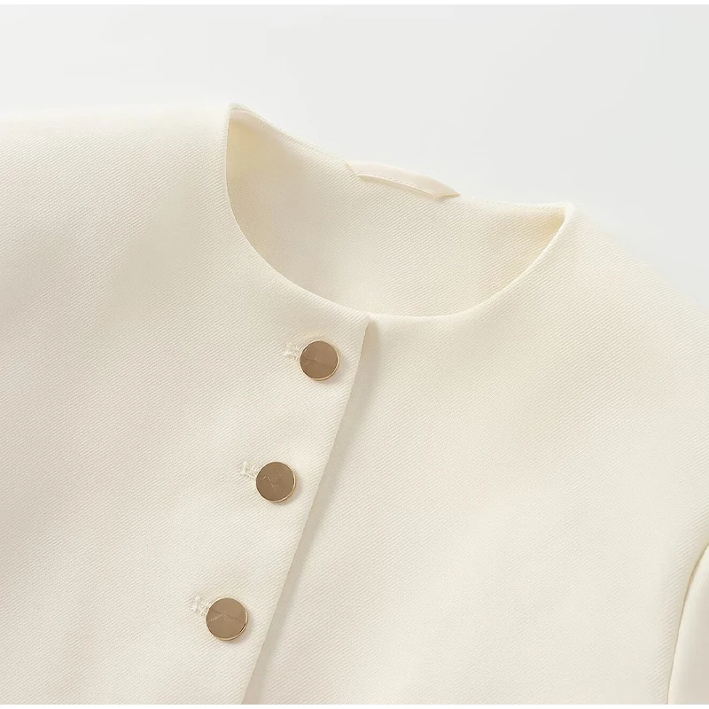 Description Picture 6 of itemWomen Cropped Jacket Fashion O Nack Long Sleeve Single Breasted Fake Pockets 2024 New Autumn Female High Street Short Outerwear