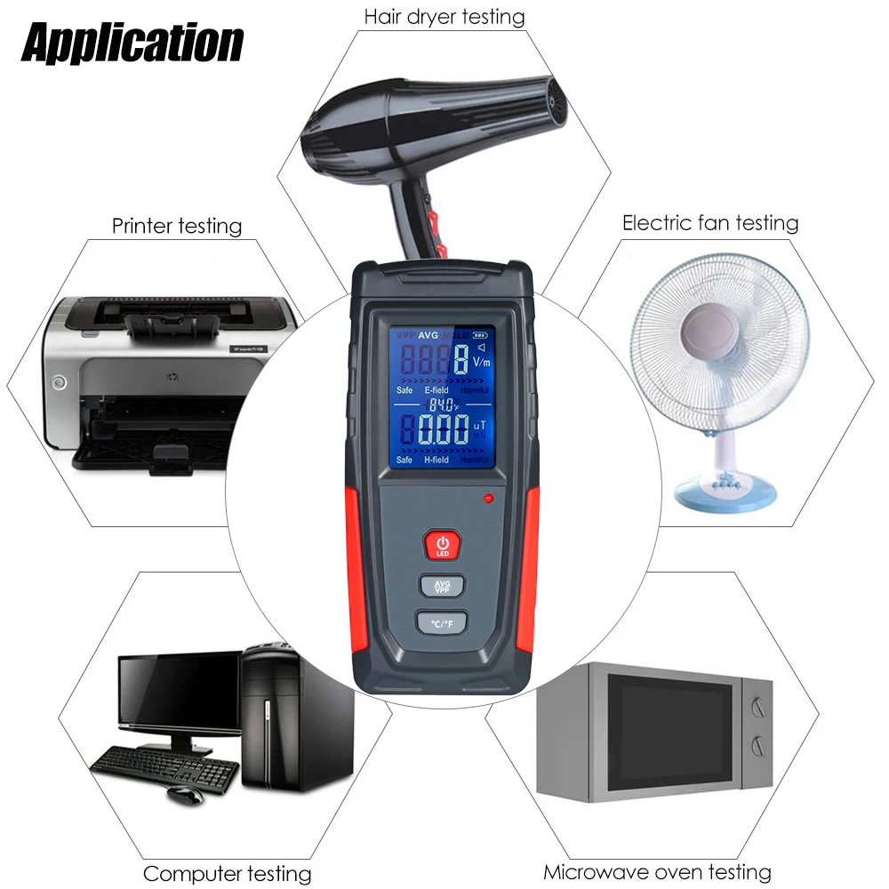 KKMOON Handheld High Precision Digital LCD Electromagnetic Field Radiation Detector Meter Dosimeter Mini EMF Tester Counter