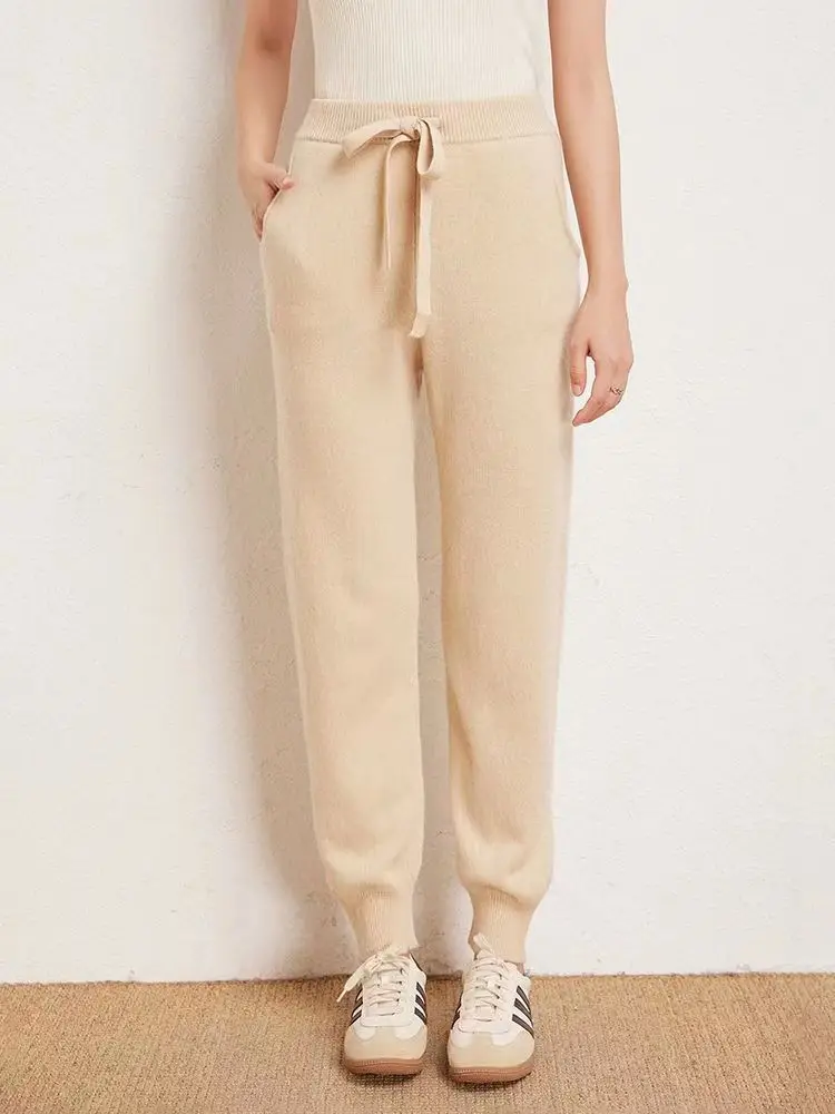Women's 100% Wool Knitted Trousers, Casual Sports Sweatpants, Korean Version, Small Leg Pants, Female Cashmere Pants, Fashion 3