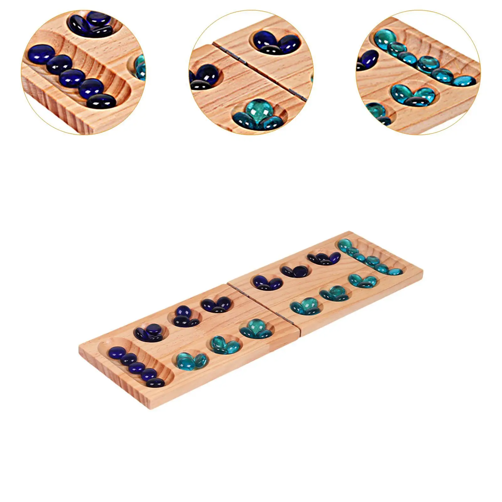 Wood Mancala Board Game Classic Teen 48 Stones for Family Entertainment Kids