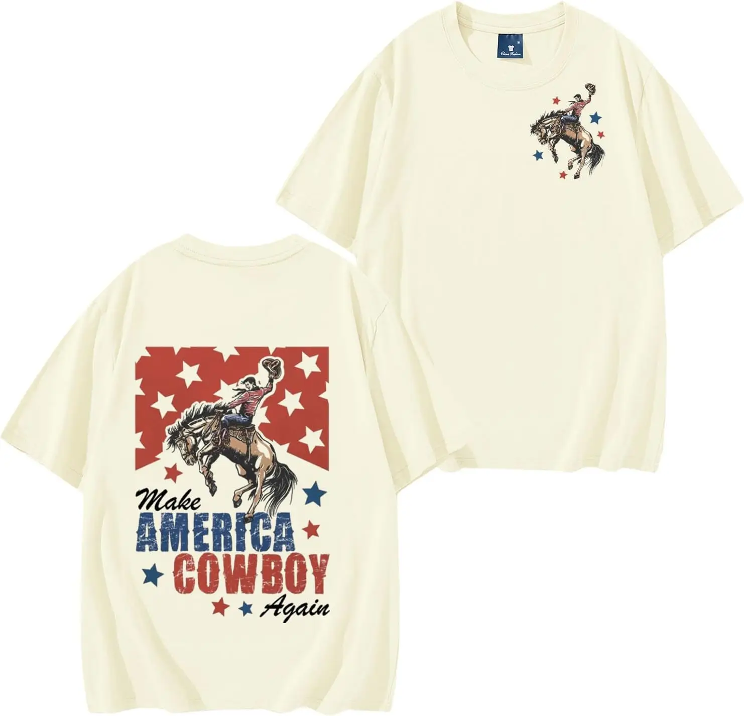 

Independence Day Make America Cowboy Again Letter Print T-Shirt,Star Graphic Tee