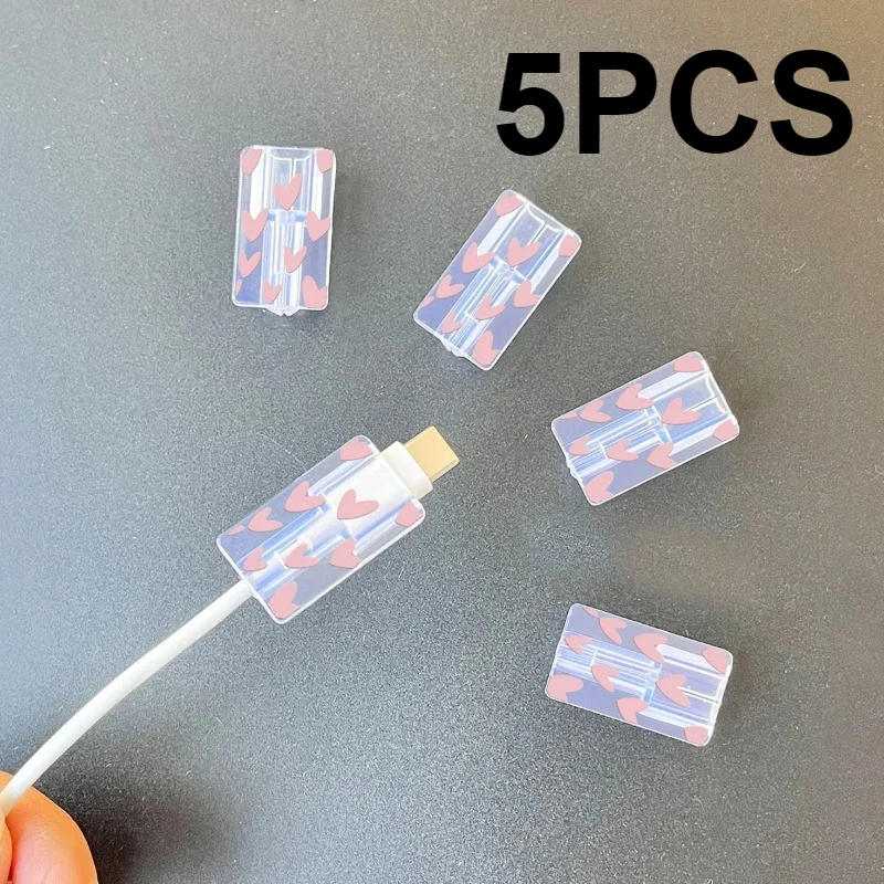 5pcs Soft Silicone Charger Cable Winder Fast Charging Cable Protector Sleeve for Apple IPhone Data Cord pink love Case Clip