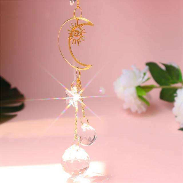 Crystal Sun Fogó Nap És Moon Csillag Világos Függő Medál Szivárvány Prizma Héj Dísz Sundrop Ablak Terasz Szél Hangjelzés - Image 3