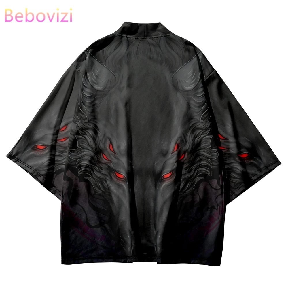 Japanese Style Anime Wolf Print Traditional Kimono Streetwear Women Men Cardigan Yukata Shirts Cosplay Haori Plus Size