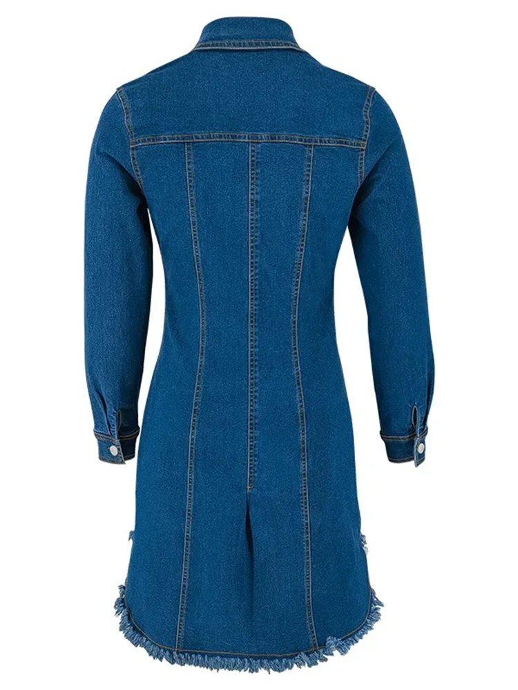 Wmstar Denim Dresss Women Sexy Button Bodycon Maxi Fashion Slip Hem Fall Winter Clothes Midi Dresses Wholesale Dropshipping