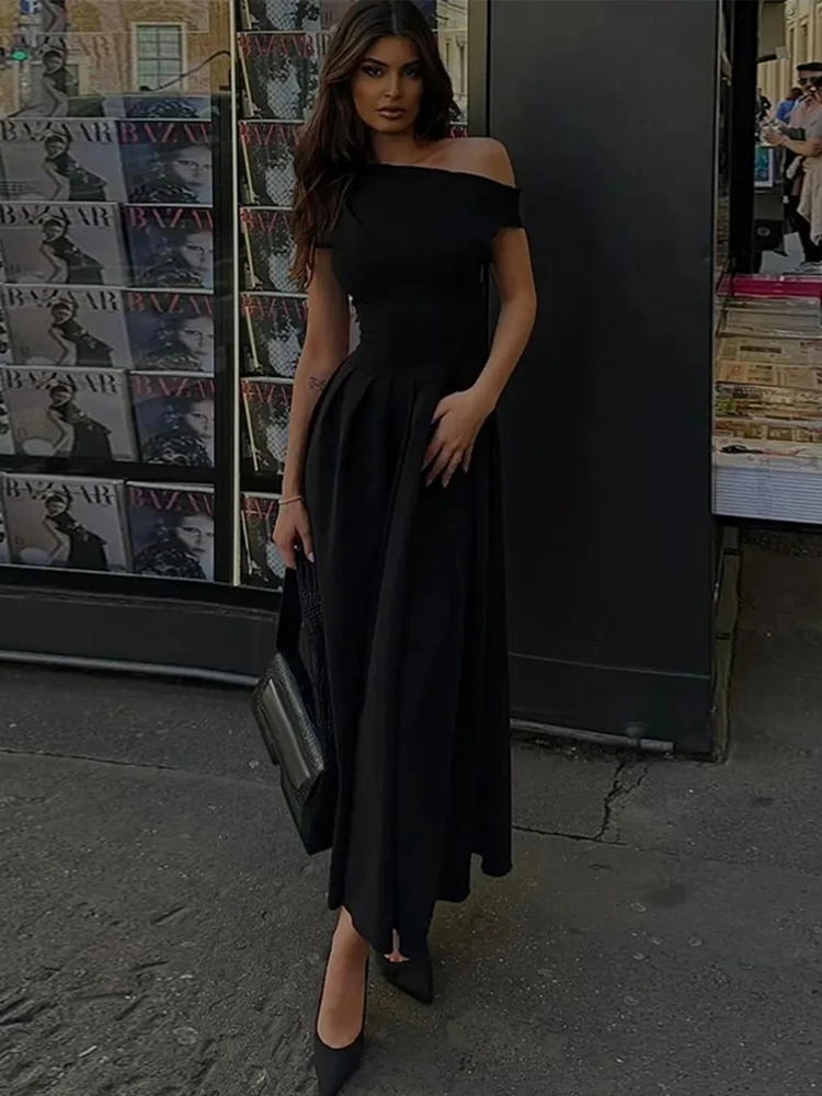 فستان نسائي أنيق مطوي ، فتحة رقبة دائرية ، كم قصير...