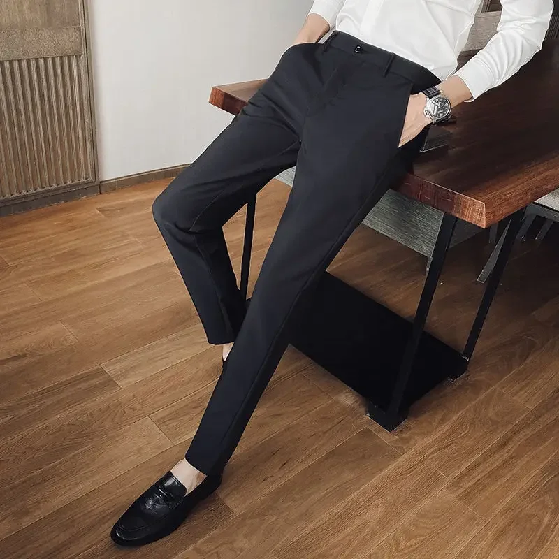thumbnail image 1 of Pantalones de traje de hombre de corte entallado con tresillos y talla grande para hombre, 9 pantalones cortos de verano 2024, formales, delgados, informales, coreanos, muchas reseñas, 1 of 4