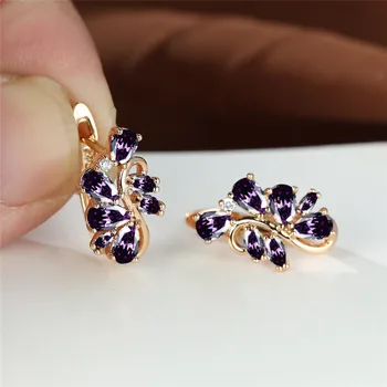Vintage Gold Color Bridal Earrings Rainbow Crystal Small Stone Earrings Elegant Flower Multicolor Zircon Earrings For Women Gift