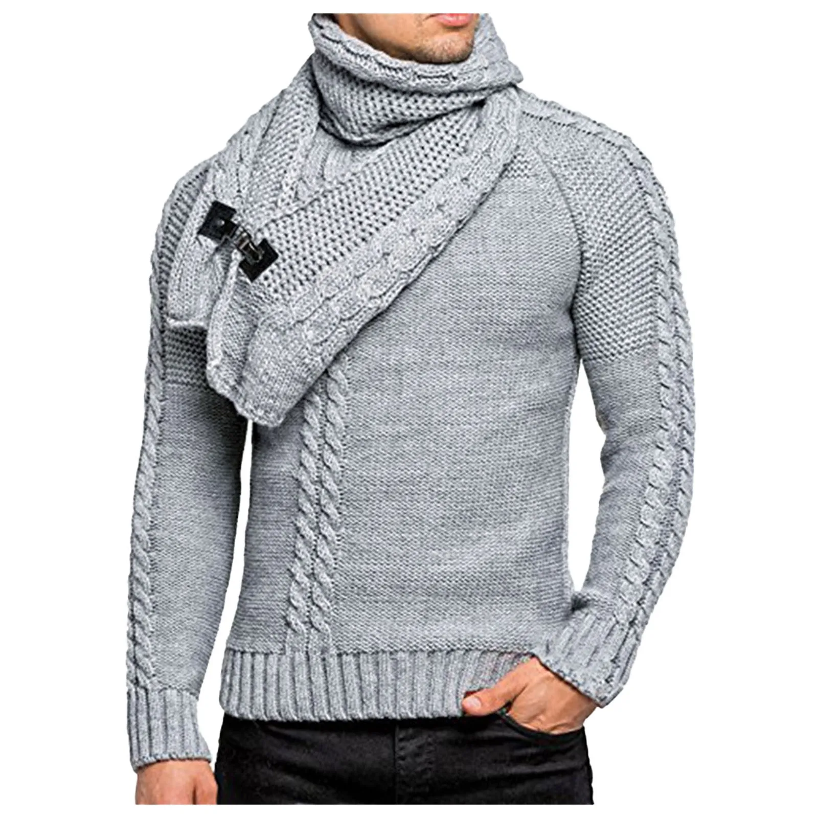 

Autumn Winter Knitting Sweater Warm Dailywear Sweaters Solid Color Pullovers Scarf Sweaters For Men Knitted Pull Homme Outfits
