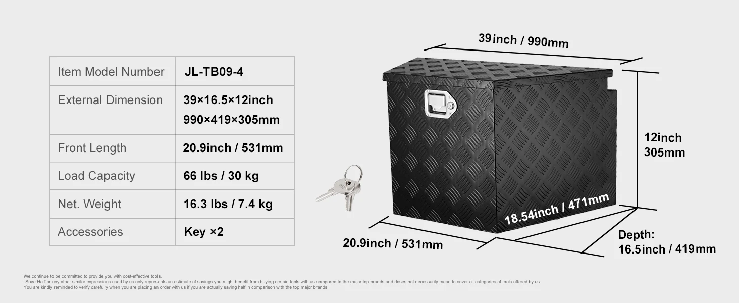 Coffre de rangement en aluminium profilé latéral