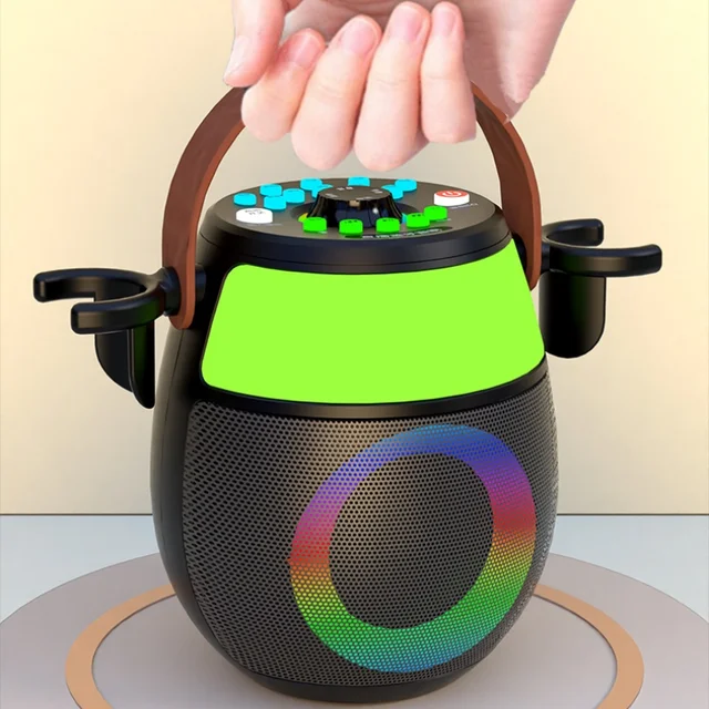 Outdoor Karaoke Music Machine Wireless Bluetooth Sound Card Speakers Loudspeaker Player Portable with Two Microphones Boombox 1
