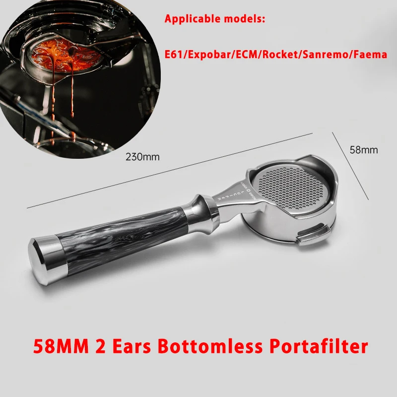 

58mm 2-ears Bottomless Hollow Coffee Portafilter E61/Expobar/ECM/Rocket/Sanremo/Faema Stainless Steel Espresso Machine Handle