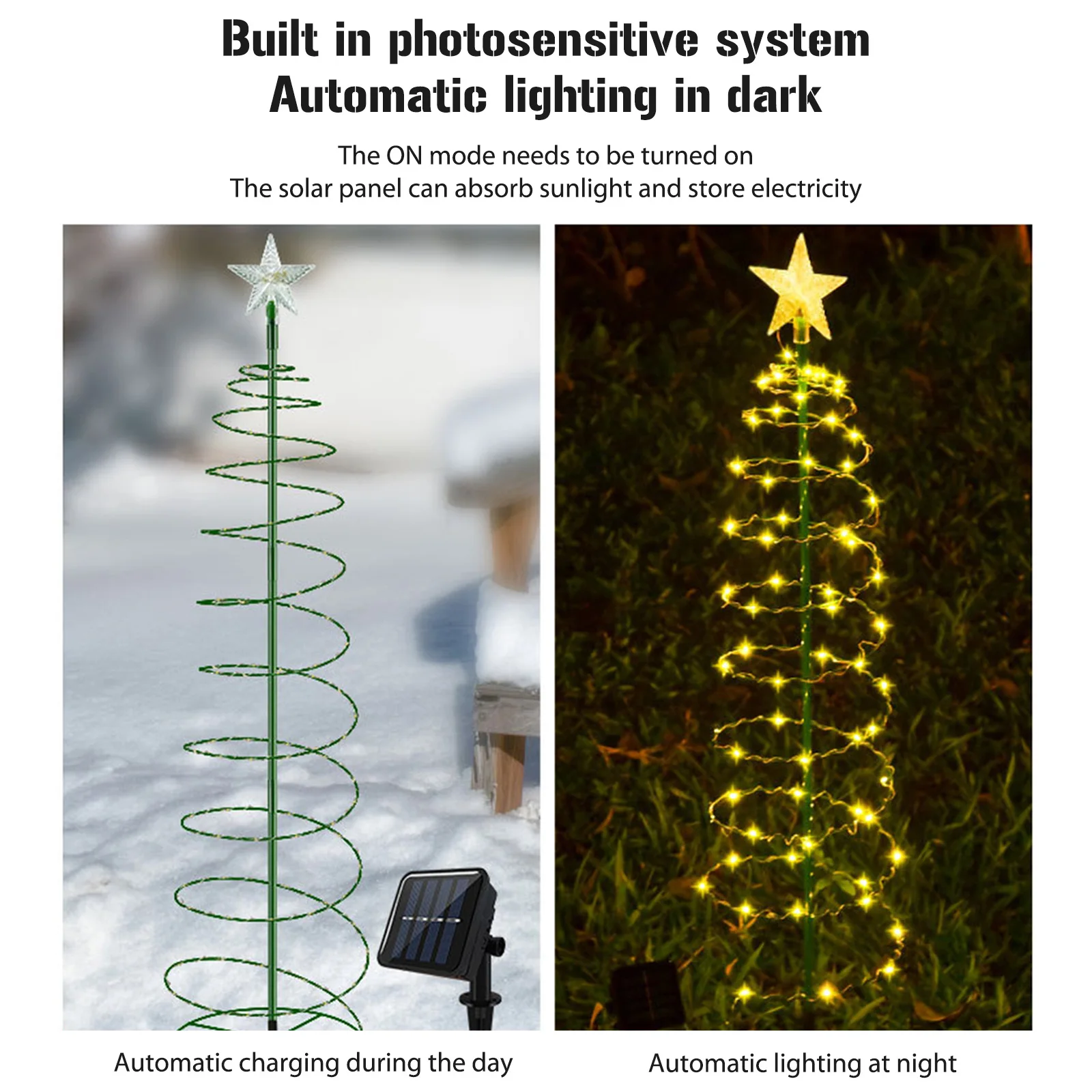 Solar Powered Decorative Xmas Tree Light with Star Christmas Tree Lawn Stake Lamp Waterproof New Year Garden Decoration - 3