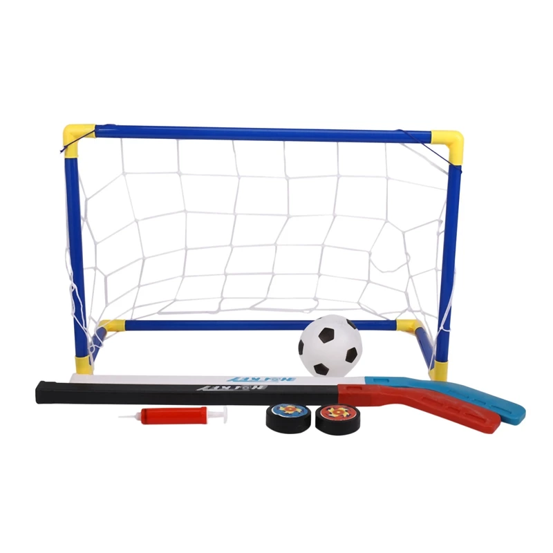 

2 In 1 Outdoor/Indoor Kids Sports Soccer & Ice Hockey Goals With Balls And Pump Practice Scrimmage Game Football Toy Set