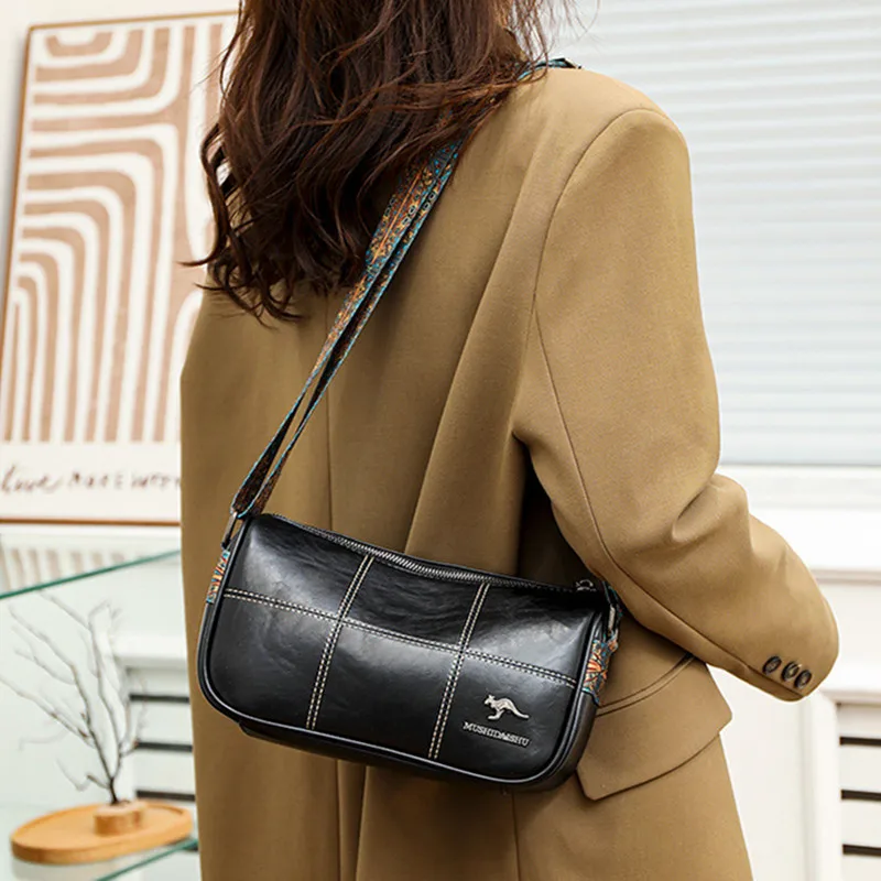 Vintage soft leather women's shoulder bag elegant messenger bag fashion simple female crossbody bag casual handbag