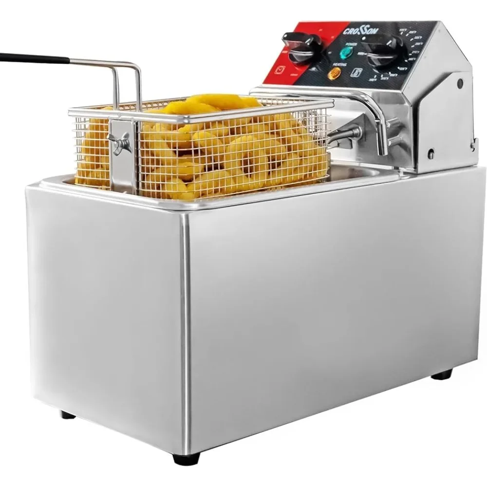 

10Lbs Electric Countertop Deep Fryer With Easy Clean Rotary Fryer Head Frying Household Removable 304 SS Oil Tank With Handle