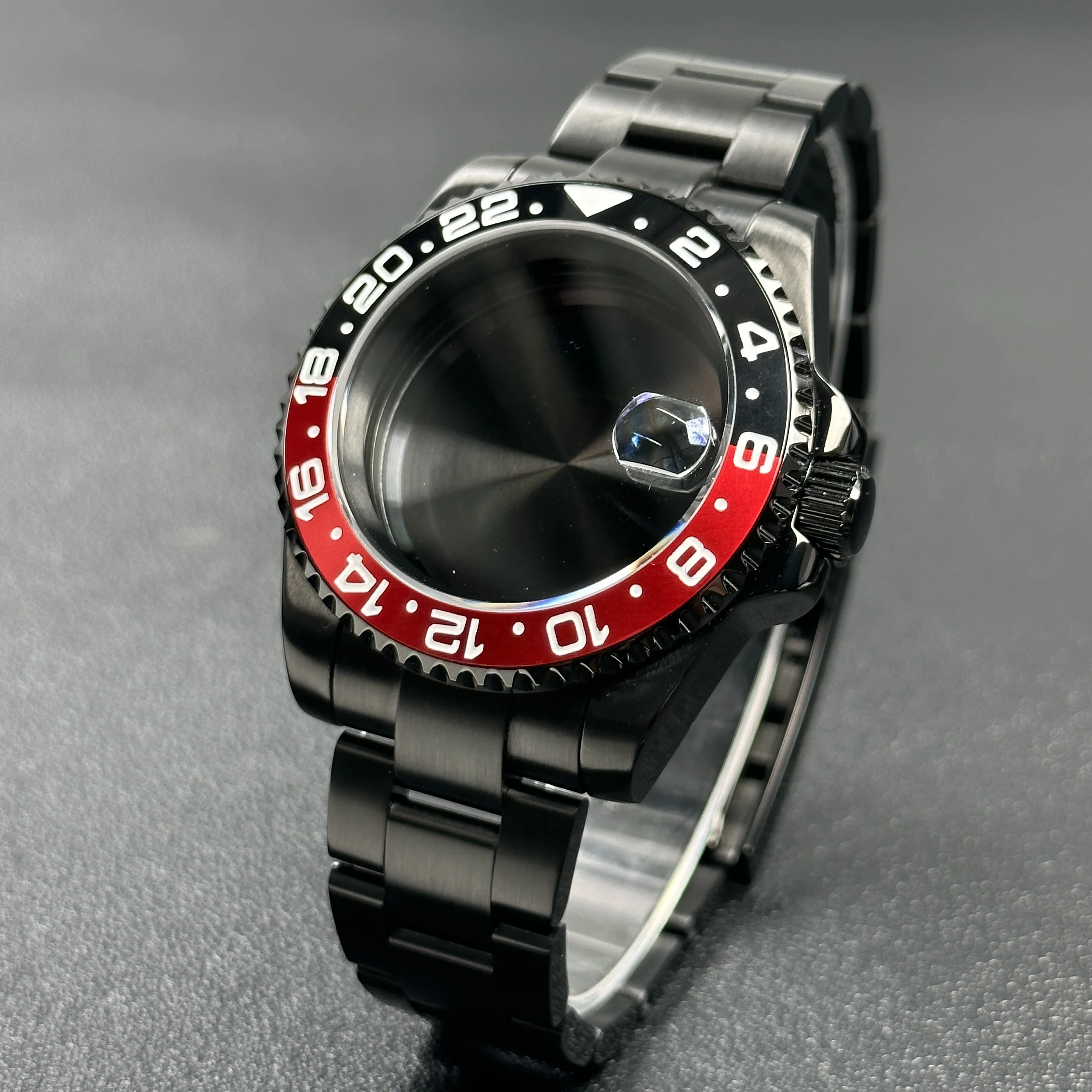 Elegant 40mm Black Watch Case with 120-Click Bezel for Automatic Mechanical Movement - Premium Dial Accessories