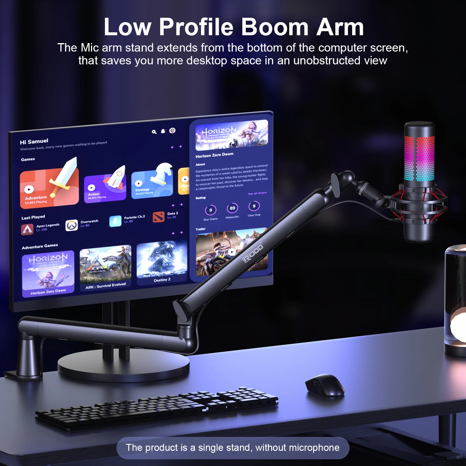 RODD AK-55 마이크 붐 암 조절식 마이크 스탠드는 블루예티, 스노우볼 아이스 및 하이퍼엑스 쿼드캐스트에 적합합니다.