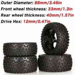 Pneus de voiture rc à rayures carrées de 88mm, 4 pièces, jante de roue tout terrain, pour camion de course Monster Truck 1/10 