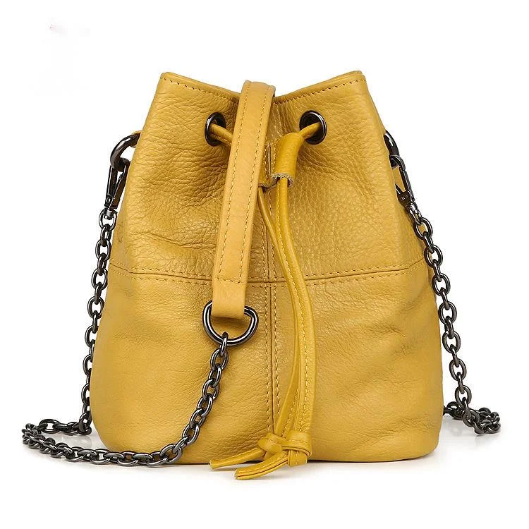 Crossbody Mini Handbag bag Shoulder Women's Bucket Chain Genuine Leather Fashion Y2k Tote high-capacity Retro Versatile Hand