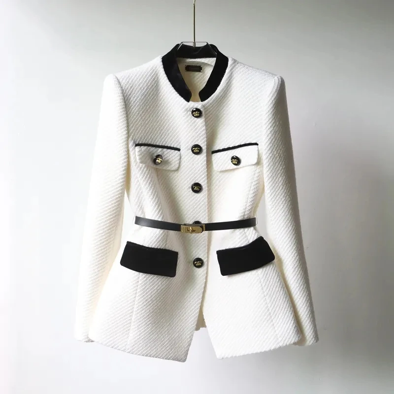 

Small Fragrant Tweed Jacket for Women Mid Length Single Breasted Thin Coat Elegant Slim Fitting Chic Office Blazer Spring Autumn