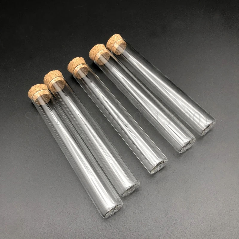 DIA 12mm to 30mm Transparent Clear Lab Flat Bottom Thickening Glass Test Tube with Cork Stoppers