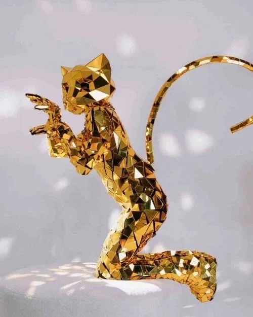 Stage theatricality Animal Head Head Mask gold Silver Mirror Cat Full Set Jumpsuit Cosplay Shiny Helmet Rave Mask