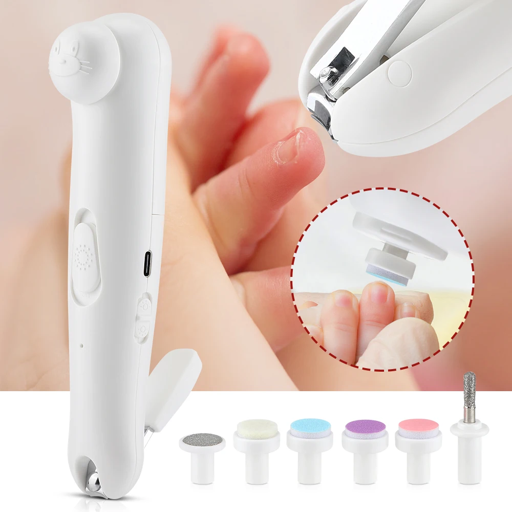 

USB Baby Electric Nail Clipper Automatic Nail Trimmer Cutter Clippers Professional Pedicure Manicure Tools 6pcs Grinding Heads