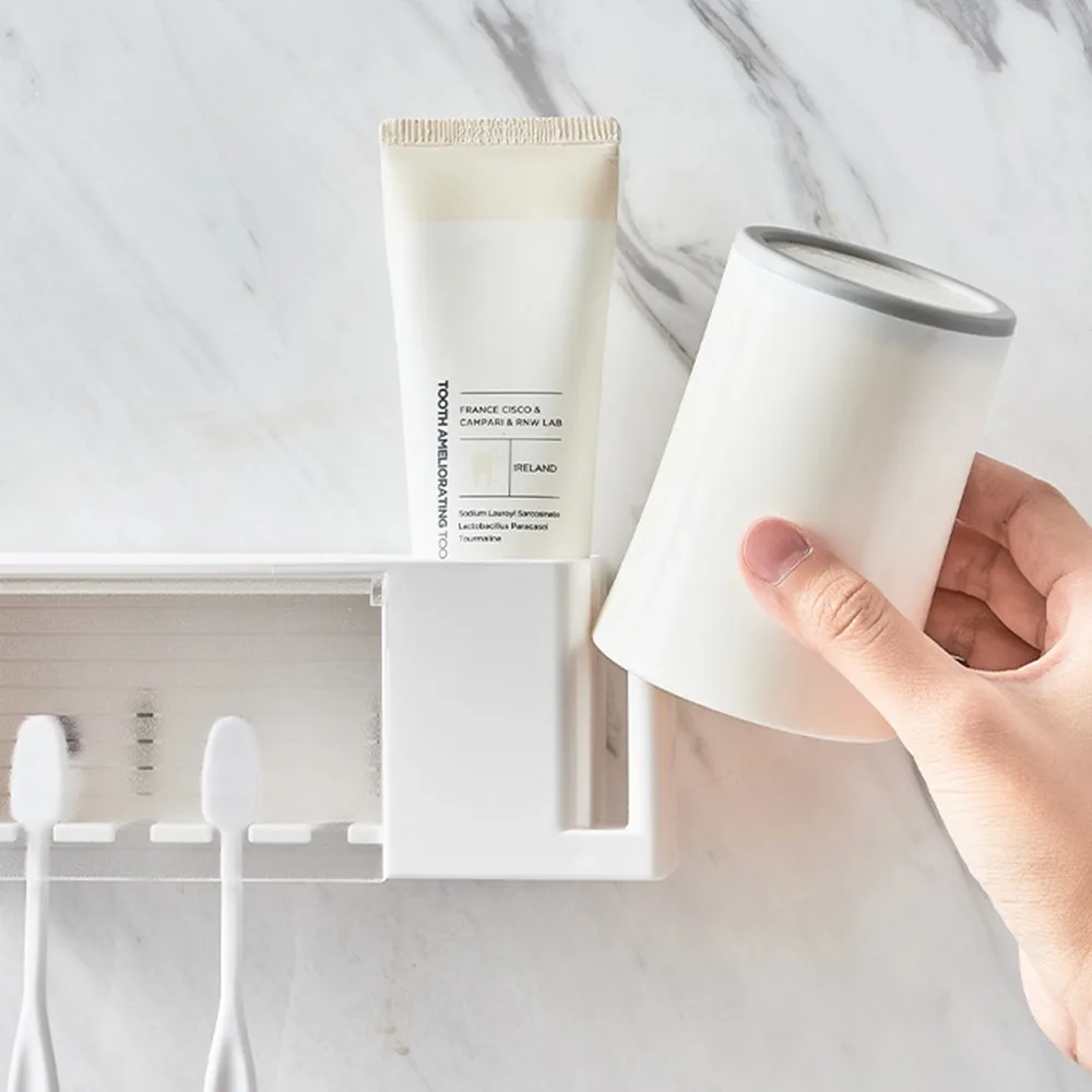 Toothbrush Holder Bathroom Storage Rack Self Adhesive Toothbrush Holder with Cover Wall Mounted Toothbrush Rack 5 Slots Hanger Bathroom