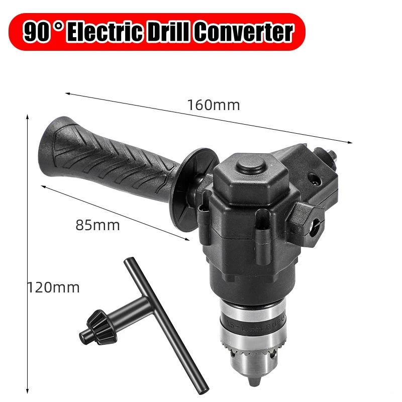 90&deg; Three Jaw Chuck Corner Impact Drill Adapter Right Angle Bend Extension Chuck Drill Adapter Right Angle Converter Accessory