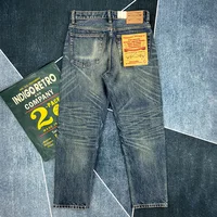 14oz Heavyweight Red Selvedge Denim Jeans for Men Heavy Washed Distressed Straight Blue Pants Male American Casual Trousers 2
