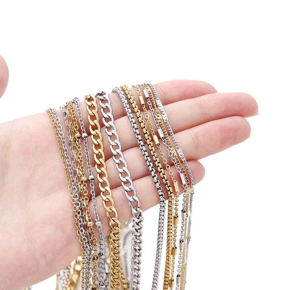 Gold Stainless Steel Beaded Chain for Jewelry Making - 2 Meters