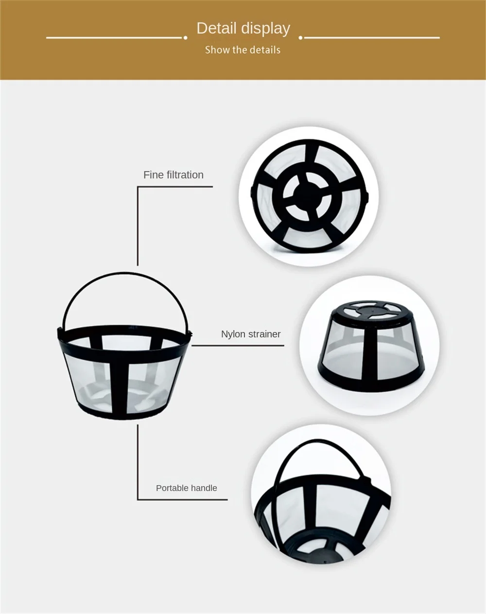 Description Picture 6 of item1~10PCS 1/Reusable Nylon Coffee Pot Filter Holder Mesh Basket Coffeeware Spoon Strainer Tea Brewer Home Kitchen Accessories