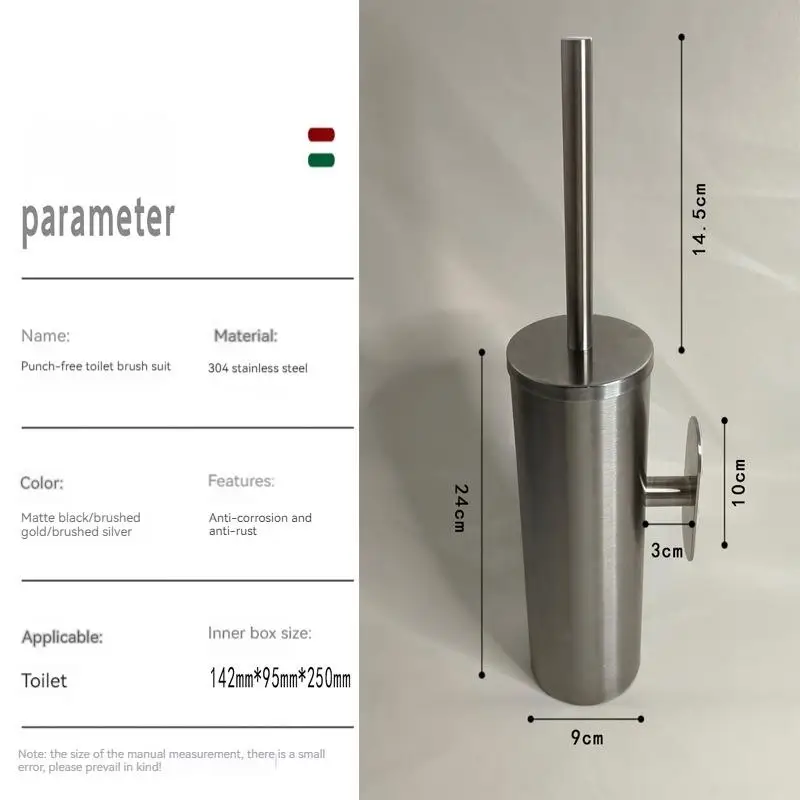 Toilet Brush Odor-Proof Sealed No-Drill Wall-Mounted 304 Stainless Steel Home Bathroom Wall-Mounted Toilet Brush