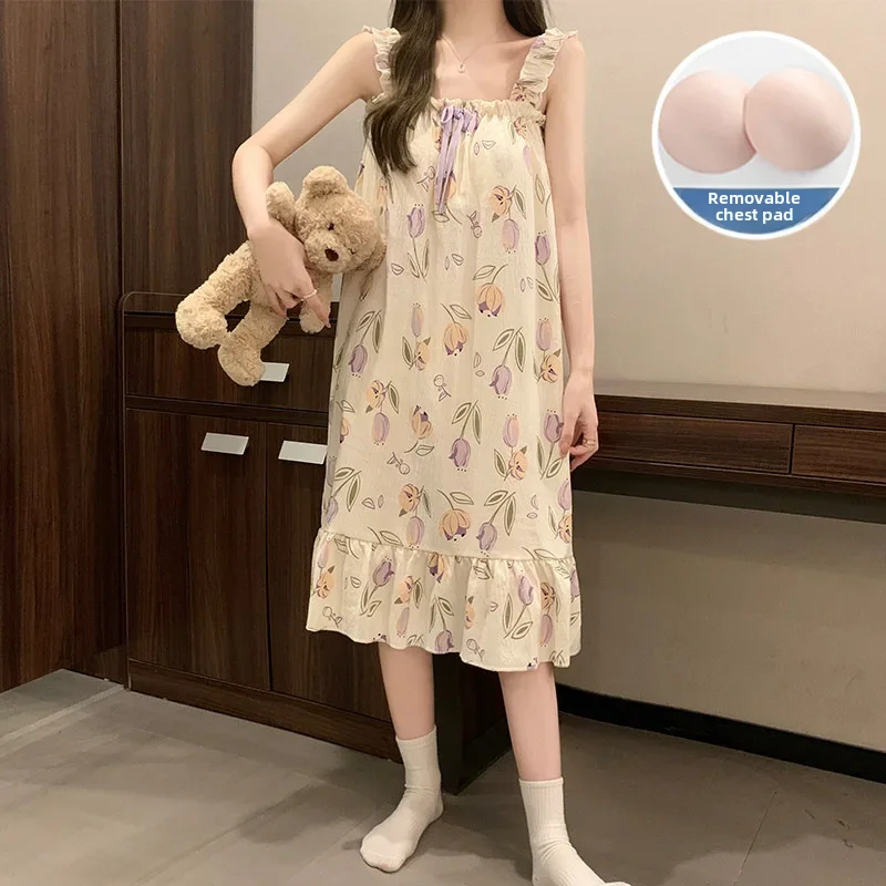 ثوب نوم نسائي من القطن فستان نوم فضفاض صيفية