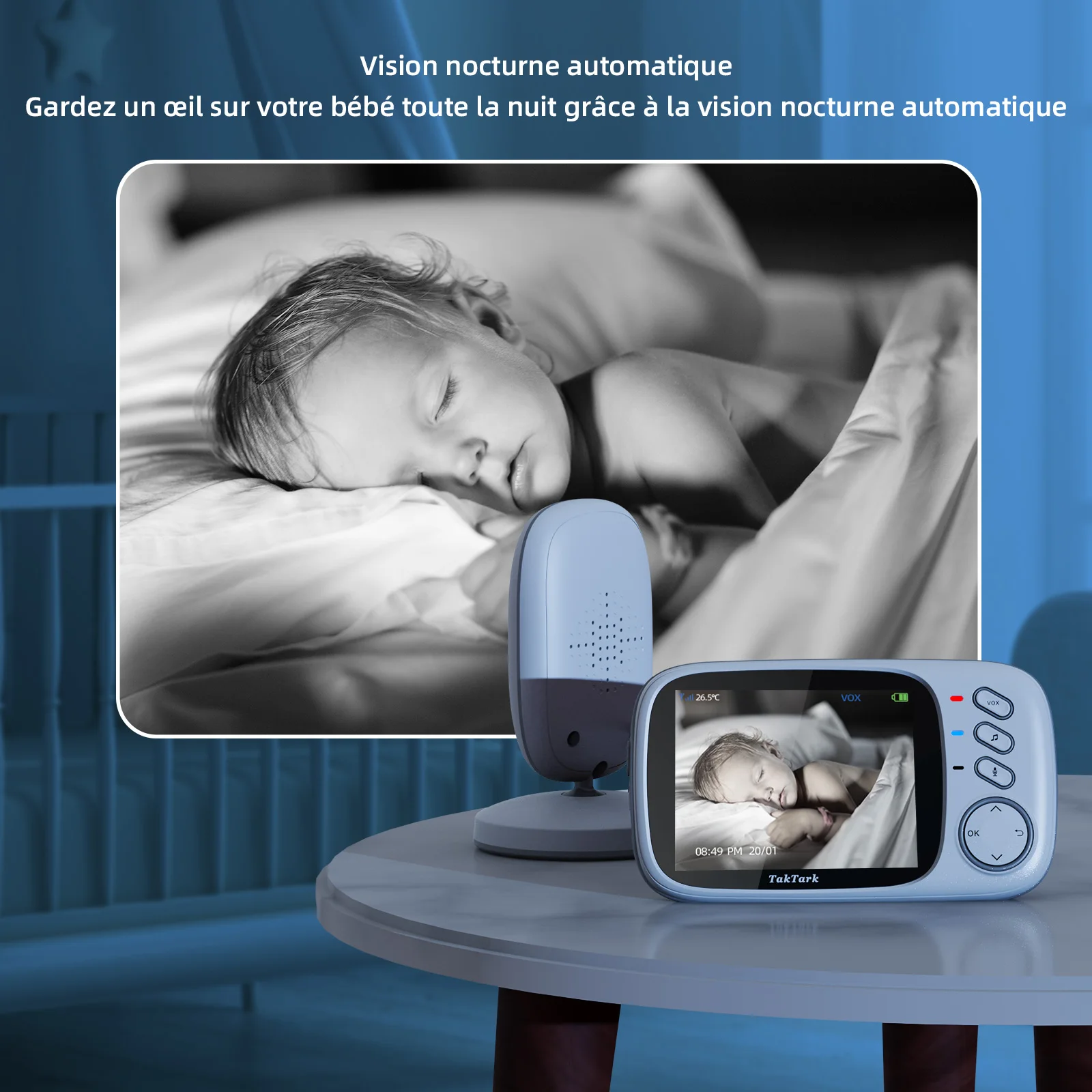 Babyphone Caméra Moniteur Digital Babyphone sans fil Musique pour  s'endormir Vidéo sans fil