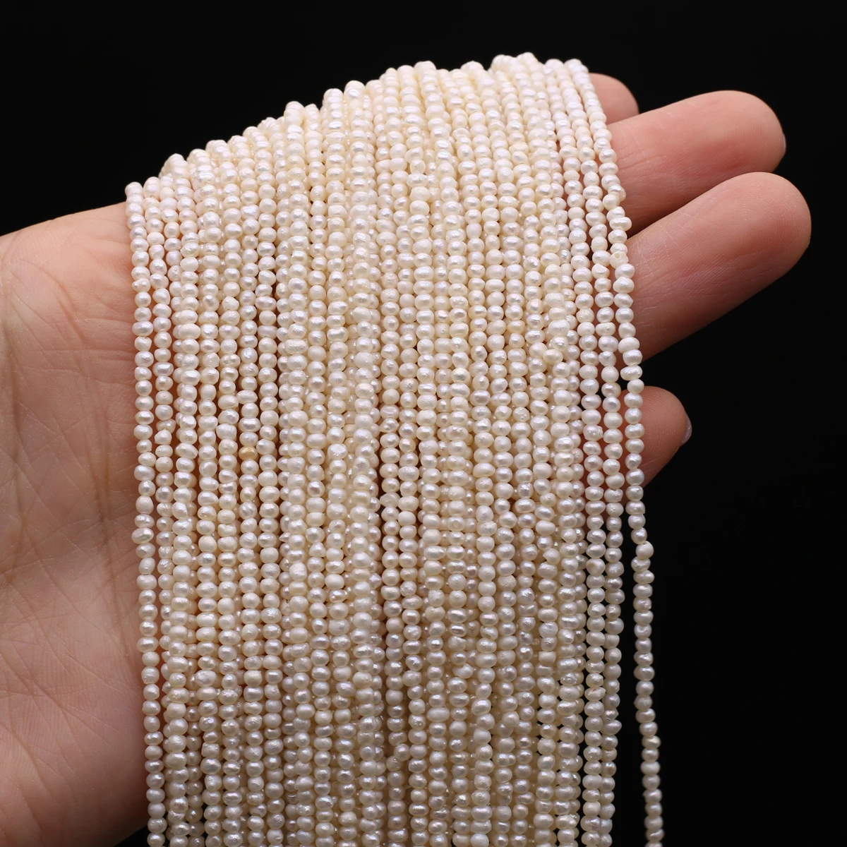 1,8–2 mm natürliche Süßwasserperlen, runde, glänzende Perle, lose Perlen für die Herstellung von DIY-Schmuck, Halskette, Armband, 35,6 cm – Detail 4