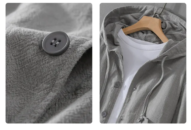 Gabardina Larga De Algodón Y Lino Para Hombre - Estilo Retro Japonés Con Capucha