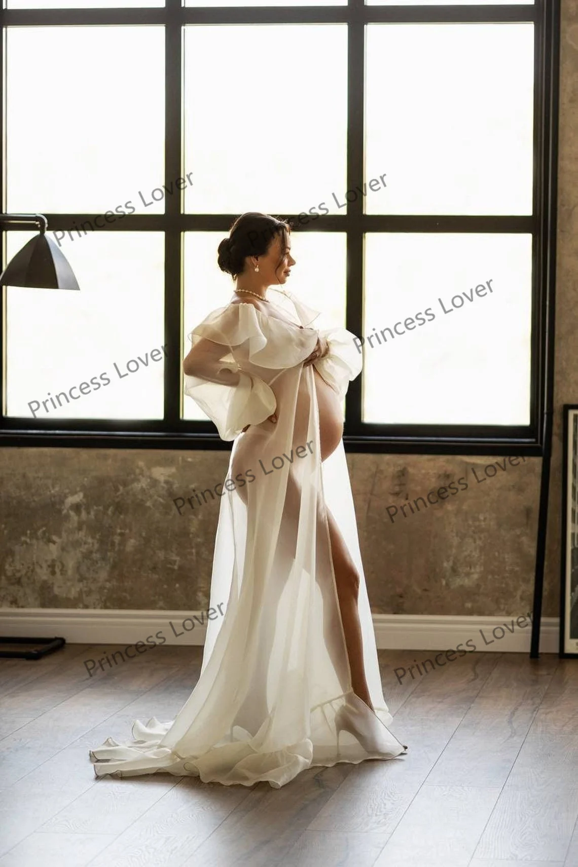 Sheer Tulle Maternity Dresses Long Sleeved Photography Dressing Gowns Pregnancy Women's Prom Dress Ruffles robe de mariee