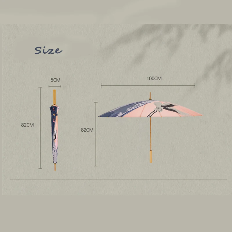 Chinese style Sunny-Rainy Umbrella Retro Elegant rainproof ancient wind Umbrella 24Ribs Fiber-proof Wood Grain Straight